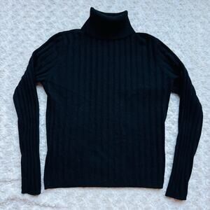 LORD & TAYLOR Womens Cashmere Black Ribbed Chunky Minimalist Turtleneck Small